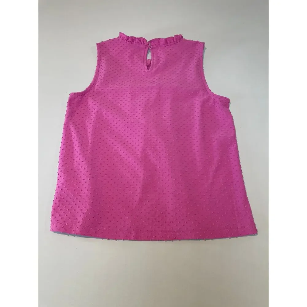 J.Crew Pink Ruffle Neck Sleeveless Top Cotton Blend Textured Lightweight Size M